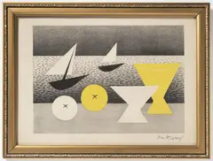 Jan Zrzavý, Still Life with Vases, Boats and Apples, 1941, lithography, paper