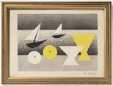 Jan Zrzavý, Still Life with Vases, Boats and Apples, 1941, lithography, paper