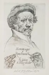 Oldřich Kulhánek, Hommage À Rembrandt, 1986, etching, paper