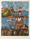 Adolf Born, Romantic Landscape with Tame Birds, 1971, lithography, paper