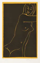 Ota Janeček, Girl Nude, 1980s, linocut, paper