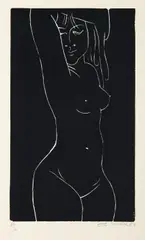 Ota Janeček, Standing Nude in Black, 1963, linocut, paper