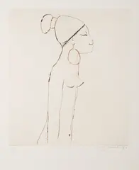 Ota Janeček, Girl with Big Earrings, 1978, drypoint, paper