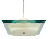 Fontana Arte, Ceiling lamp, c. 1960, Polished and acid-frosted glass, enameled brass