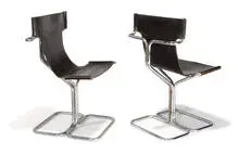 Gruppo D.A.M., Topos Chairs (2), c. 1970, Chrome-plated steel, leather