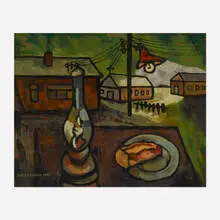Oscar Rabin, Barracks, Lamp and Bread, 1996, oil on canvas