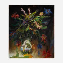 Chuck Connelly, Dark Vase of Flowers, 1989, oil on canvas