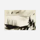 Herman Maril, Boats and Pines, ink wash on paper
