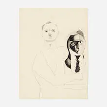 Endre Rozsda, Male Nude with Bust, graphite on paper