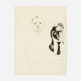Endre Rozsda, Male Nude with Bust, graphite on paper