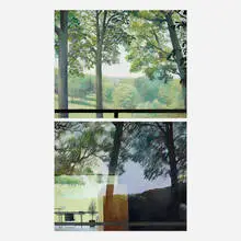 Cynthia Daignault, Glass House, 2013, two oils on linen, metal stand