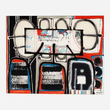 François Arnal, Des Complications Imprevues, 1964, oil, ink, spray paint on canvas