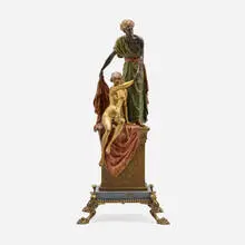 Slave Trader by Franz Xaver Bergmann, cold-painted bronze, marble, brass, sold Oct 2023
