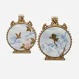 Royal Worcester, Aesthetic Movement Moon Flask vases, pair, 1875, glazed porcelain with enamel and gilding