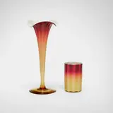 New England Glass Co., Plated Amberina vase and tumbler, c. 1890, hand-blown and cased glass
