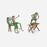 Franz Xaver Bergmann, Frog at the Bar figurines, set of two, c. 1900, cold-painted bronze