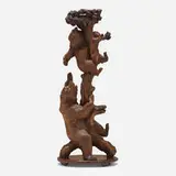 Black Forest, Playing Bears plant stand, c. 1890, carved and varnished wood, glass