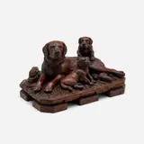 Black Forest, Entlebucher Mountain Dog and Puppies sculpture, c. 1890, carved and varnished wood, glass