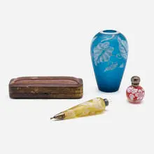 Thomas Webb & attribution Sons, Collection of three works, c. 1880, acid-etched and wheel-carved cameo glass, silver, silvered metal