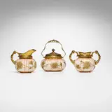 Collection of three Colonial Ware vessels by Mt. Washington Glass Company, sold Oct 2023