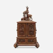 Black Forest, Jewelry chest with mountain goats, c. 1890, carved wood, walnut
