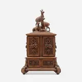Black Forest, Jewelry chest with mountain goats, c. 1890, carved wood, walnut