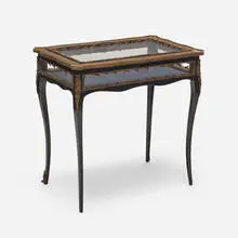 André Charles Boulle, Louis XV-style inlaid vitrine, c. 1890, lacquered wood with inlay, brass overlay, glass