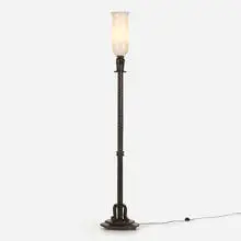 Nics Frères, Floor lamp, c. 1925, patinated wrought iron, alabaster