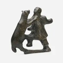 Inuit, Hunter Fighting a Polar Bear (sculpture), c. 1965, carved stone