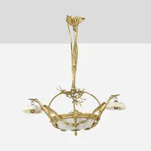 Chandelier by Albert Cheuret, gilt brass, white onyx, sold Oct 2023