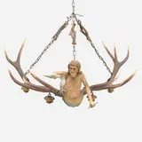 Black Forest, Lusterweibchen chandelier with mermaid, c. 1870, carved and painted wood, antler, brass