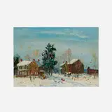 Walter Emerson Baum, Fieldstone House in Snow, oil on Masonite