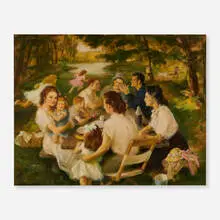 Picnic by Edmund Franklin Ward, oil on canvas board, sold Oct 2023