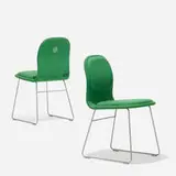 Jasper Morrison and Damien Hirst, pair of chairs from Pharmacy, London, 1997-1998, upholstery, stainless steel, plastic