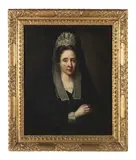 Portrait of a lady, half-length, in mourning dress by English School, oil on canvas, sold Jun 2023