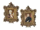 Ra Sir William Charles Ross, Portrait of Mrs Devrill (1752-1828) with her spaniel; Portrait of Sir William Eden, a pair, oil on ivory laid down on card