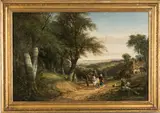 Snr. William Shayer, Peasants with a horse and cart on a track, oil on canvas