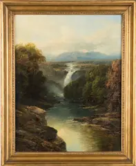 John Brandon Smith, Waterfall in a Rocky Gorge, oil on canvas
