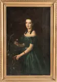 Portrait of a lady, three-quarter-length, in a green dress by Continental School, oil on canvas, sold Jun 2023