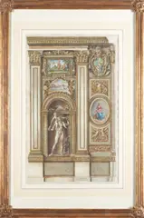 Petrus Aquila, Architectural engraving after Annibale Carracci, hand-colored engraving
