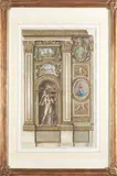 Petrus Aquila, Architectural engraving after Annibale Carracci, hand-colored engraving