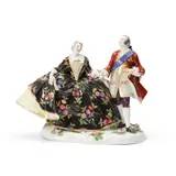 Meissen, Porcelain Group of Dancers, polychrome enameled and gilded figures, each elegantly dressed, crossed swords mark, ht