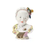 Meissen, Porcelain Portrait Bust of Princess Marie Zéphyrine, after a model by Johann Joachim Kändler, polychrome enameled and gilded model with flowers adorning her cap, crossed swords mark, ht