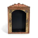 Portuguese Painted Oratorio, 18th century, the shaped pediment over a molded cornice, the interior arch painted with flowers and buds, ht. 18, wd. 12 1/2, dp. 4 1/4 in.