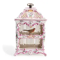 French Earthenware Hand Painted Birdcage, 19th century,