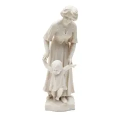 C. Colin, Carved Marble Figure of Mother and Child, the standing figure supporting a child's first steps, inscribed "C. Colin Salon de Paris", ht.  31 in., Carved Marble Figure of Mother and Child, the standing figure supporting a child's first steps, inscribed "C