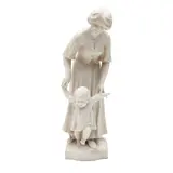 C. Colin, Carved Marble Figure of Mother and Child, the standing figure supporting a child's first steps, inscribed "C. Colin Salon de Paris", ht.  31 in., Carved Marble Figure of Mother and Child, the standing figure supporting a child's first steps, inscribed "C
