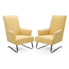 Donghia, Pair of 'Odeon' Lounge Chairs, chromed steel and upholstery