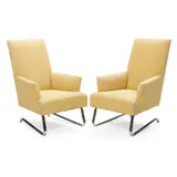 Donghia, Pair of 'Odeon' Lounge Chairs, chromed steel and upholstery