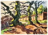 Karl Schmidt-Rottluff, Eichen vor Gartenmauer